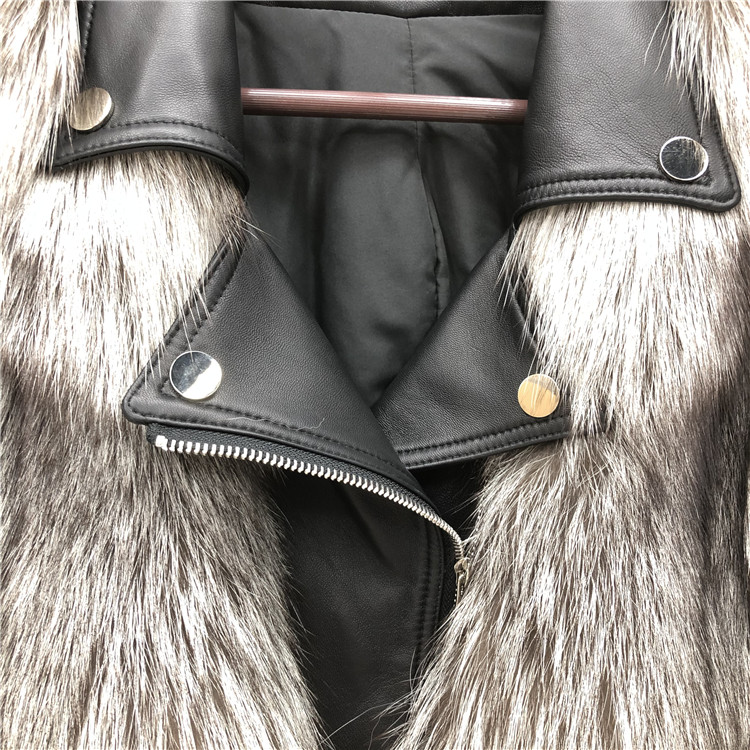 2021 Luxury design ladies leather and fur coats genuine real fox fur coat women