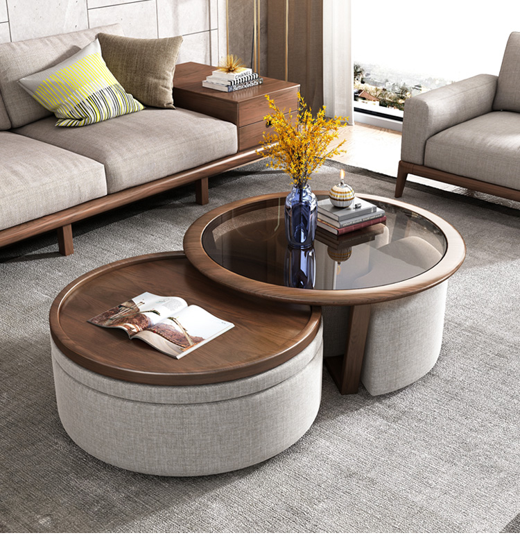 OEM ODM Modern Living Room Furniture Tempered Glass Wooden Round Coffee Table