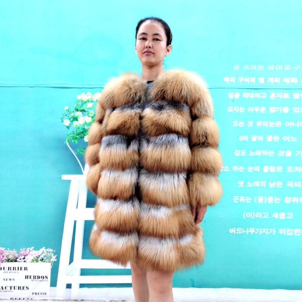 Зимнее теплое длинное пальто из натурального Лисьего меха, женская верхняя одежда высокого качества, куртка из натурального меха, пальто