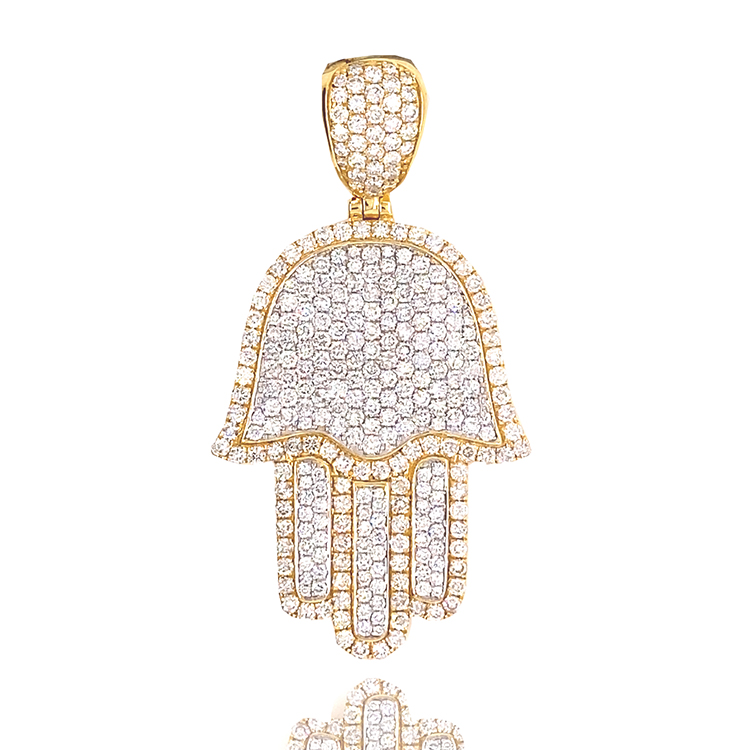 Pass Diamond Tester Unisex 10 KT Yellow Gold Hamsa Pendant Moissanite Iced Out Pendant for Necklace