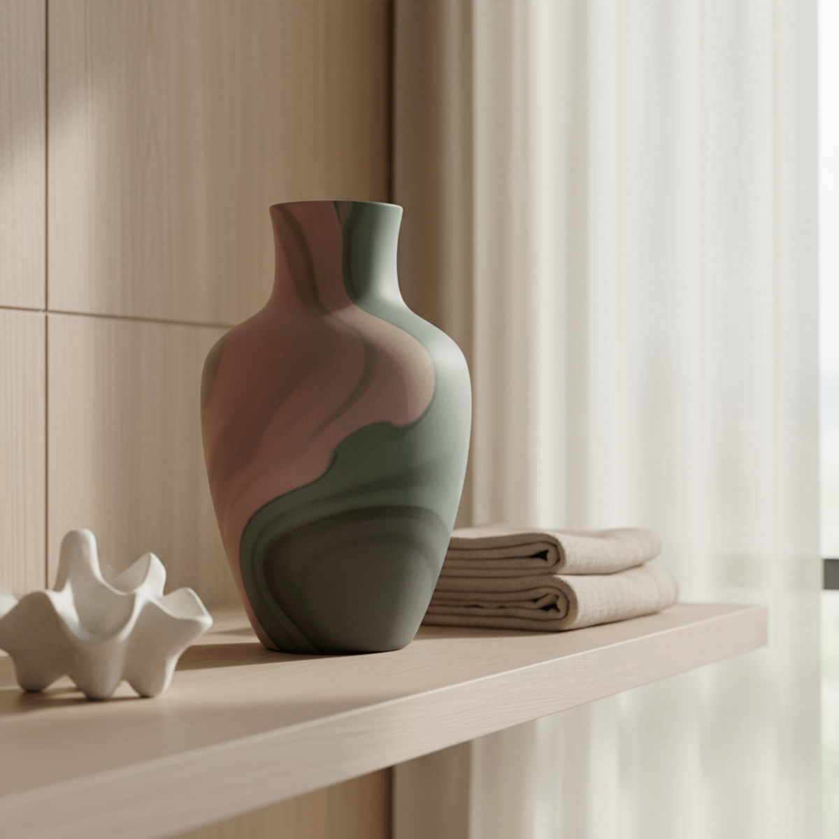 Elegant ceramic-look home UPS styled as a vase on a modern shelf.