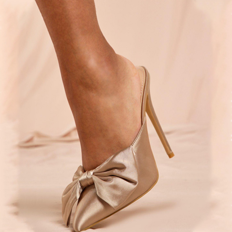 WETKISS/Популярные стильные женские туфли; Атласные туфли с острым носком; Женские мюли на высоком тонком каблуке; Женские шлепанцы; Туфли без задника с большим бантом