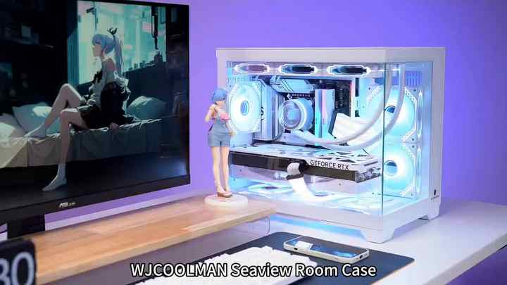 WJCOOLMAN Flagship Pink Sea View No-a-Pillar Glass ATX Chassis