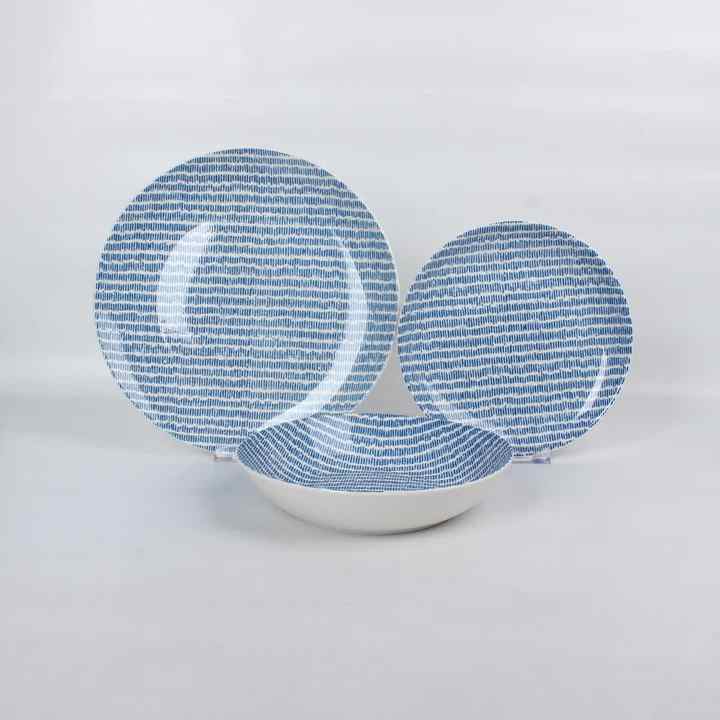 Microwave Dishwasher Safe 18 Pieces Dark Blue Pad Print China Fine  Porcelain Dinner Plate Set Dinnerware Set