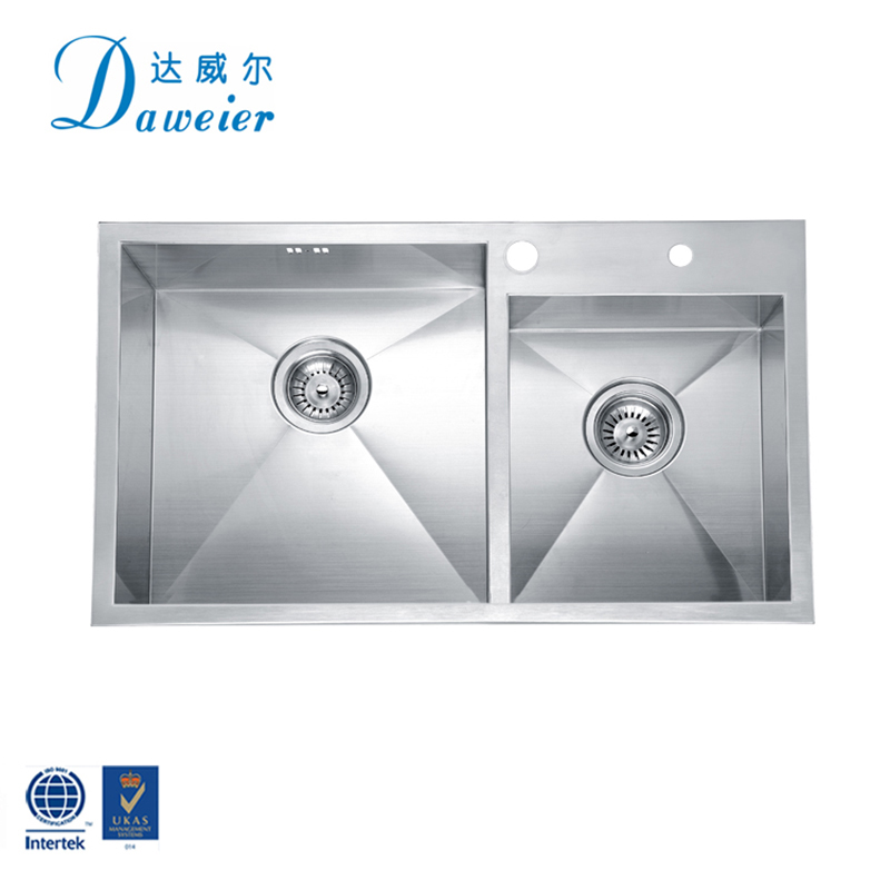 China Supply 304 Stainless Steel 1.2MM Handmade Double Bowls Kitchen Sink