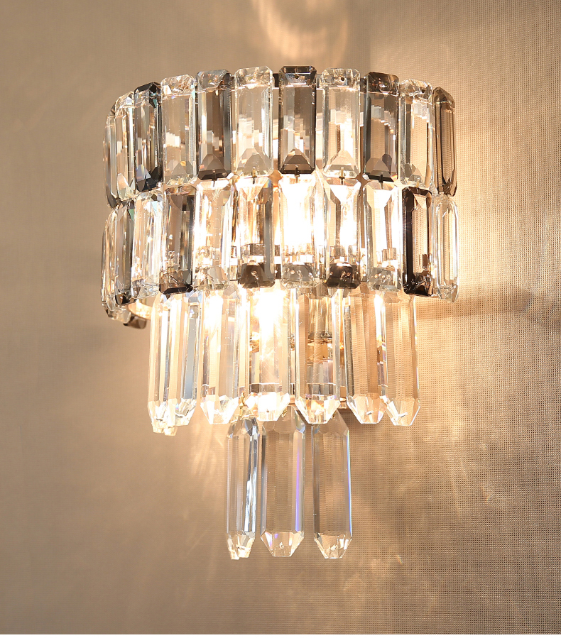 modern clear crystal cube wall lamp made in China Hot sale  energy saving 1*9W  led wall lamp stainless steel chrome
