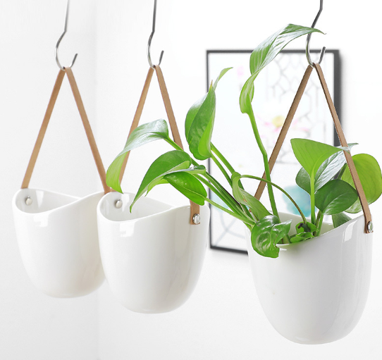 Современные круглые подвесные белые керамические горшки с джутовой веревкой