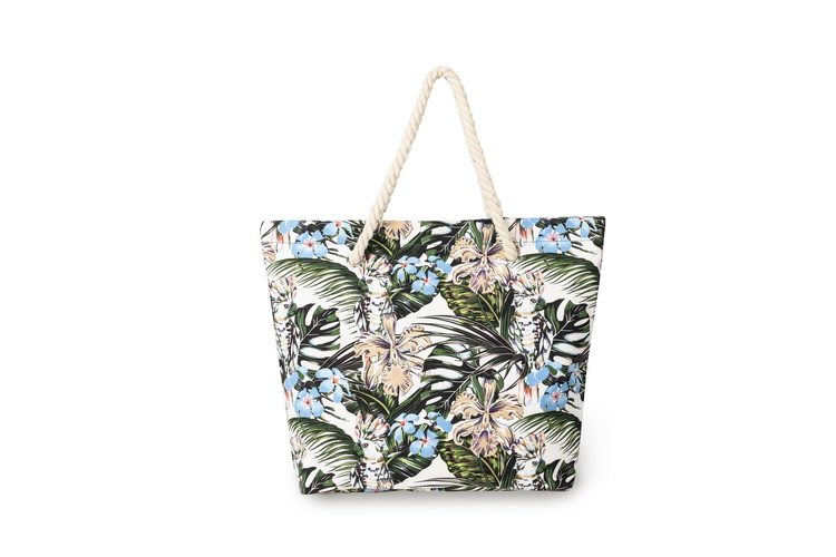 Borsa da spiaggia per uccelli in tela di poliestere con motivo completo stampa digitale extra large con manico in corda