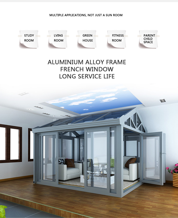 Luxury Modern prefabricated European style aluminium curved glass lowes Sunrooms