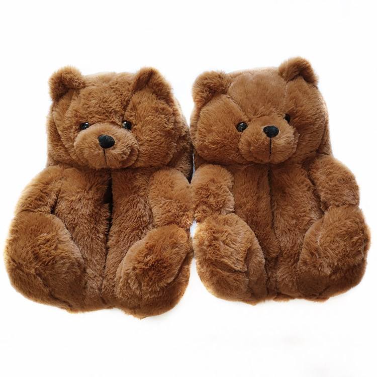 冬季妇女住宅室内拖鞋动物造型毛绒玩具泰迪熊毛皮拖鞋 - buy teddy