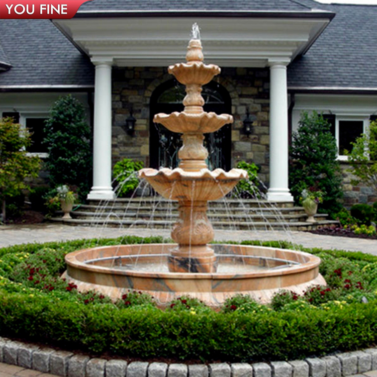 户外装饰花园庄园白色天然大理石3层水喷泉