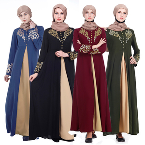 Zakiyyah Z180502 Islamic Clothing Turkish Abaya Kimono With Golden Printing Design Thickened Chiffon Black color In Dubai