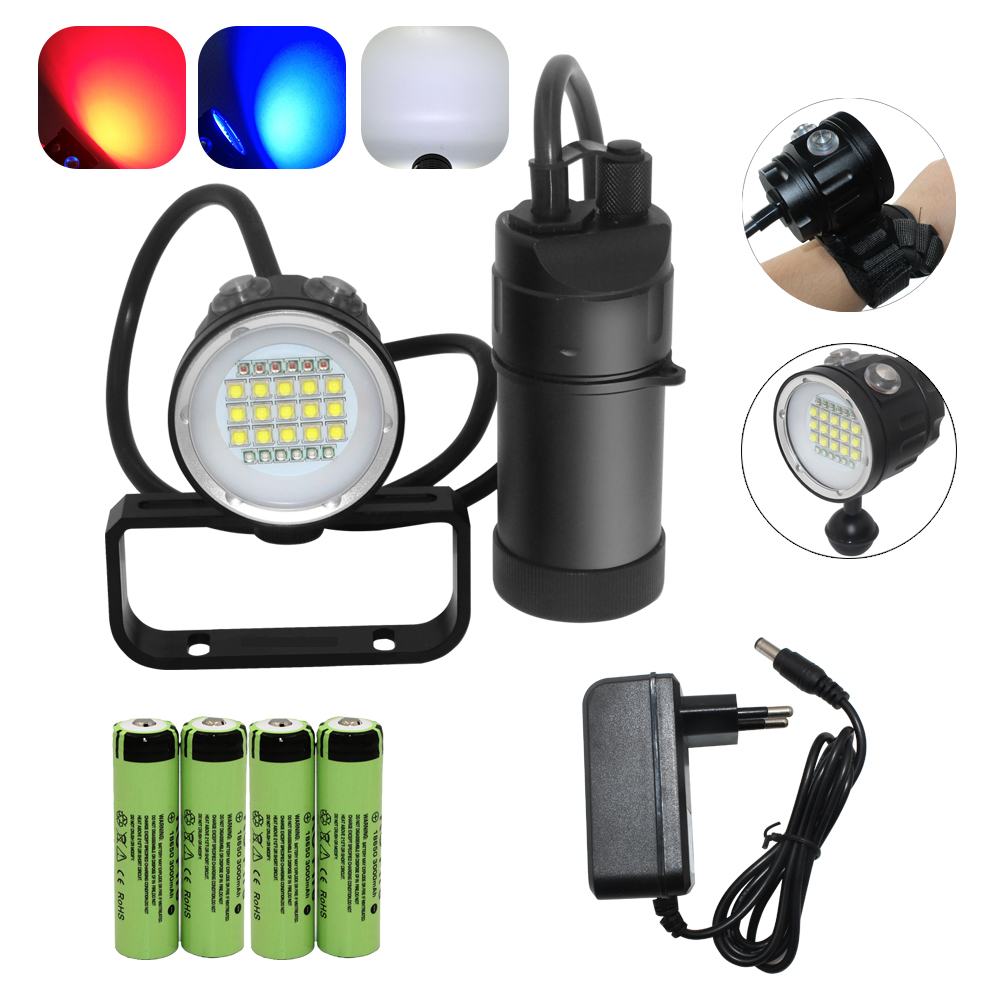 2019 самый мощный водонепроницаемый IPX8 подводный видео свет 27 светодиодов 18650 батарея 18000lm светодиодная канистра подводная лампа свет