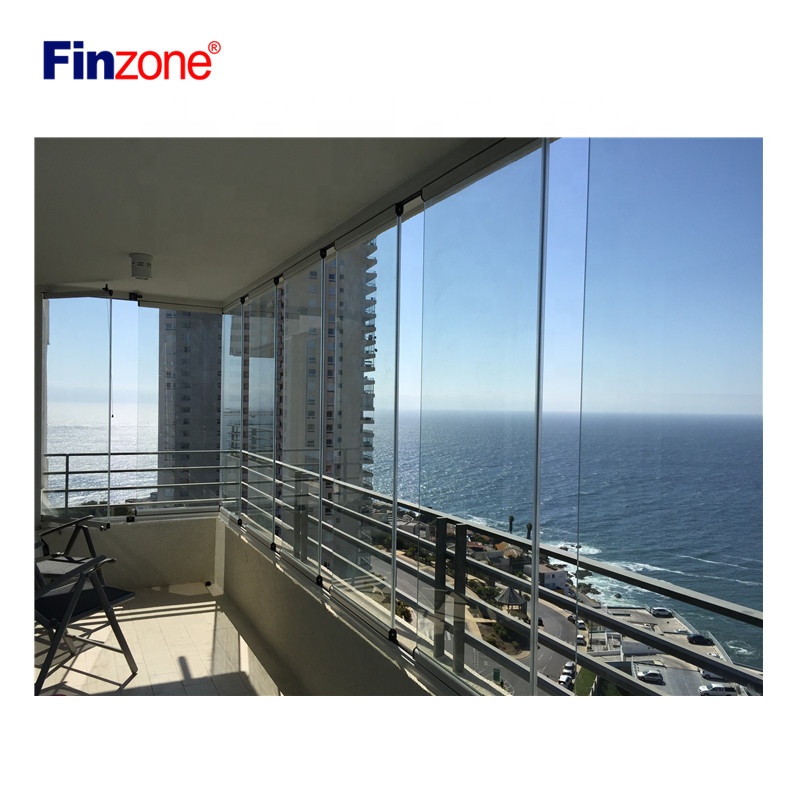 Novo design de alumínio de correr e de fole vidro da janela cortina varanda janela janelas sem moldura de alumínio sistema de vidro varanda