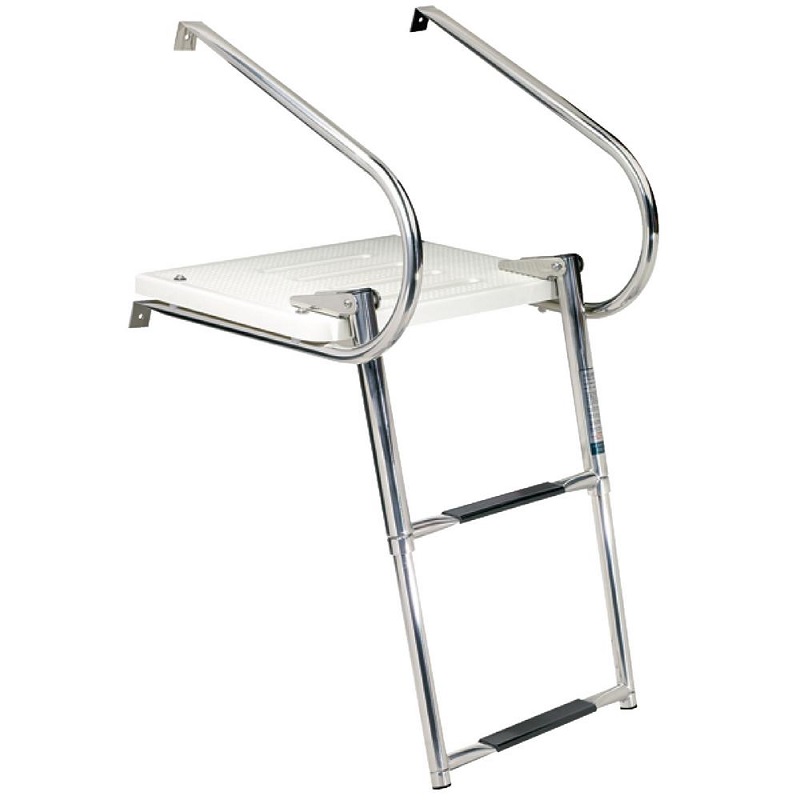Outboard Hi-Strength Fiberglass Boat Swim Platform w// 3 Steps Ladder One Rails