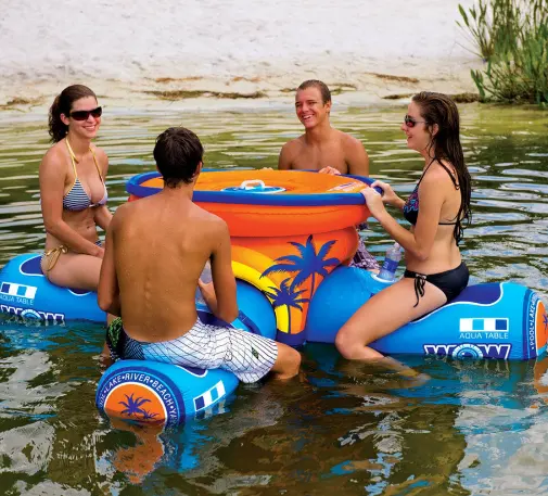 Custom inflatable floating island with ice bucket table swimming pool lake ...