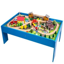 wooden train track and table