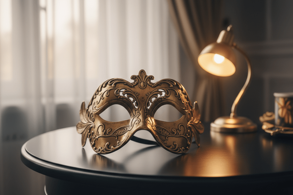 Detailed view of an elegant golden mask symbolizing mystery-driven marketing strategies
