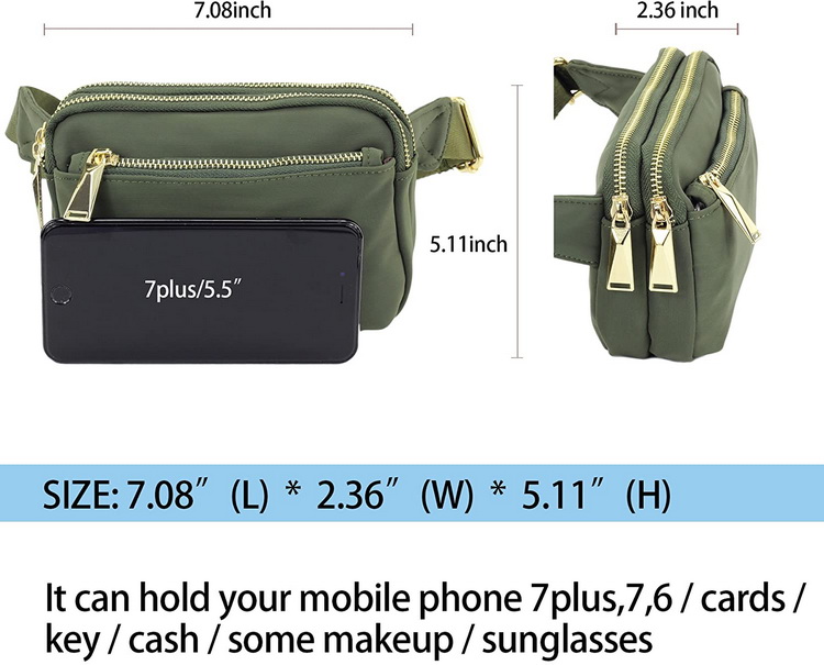 Sac banane en nylon de haute qualit&eacute; avec plusieurs poches sac banane vert en gros