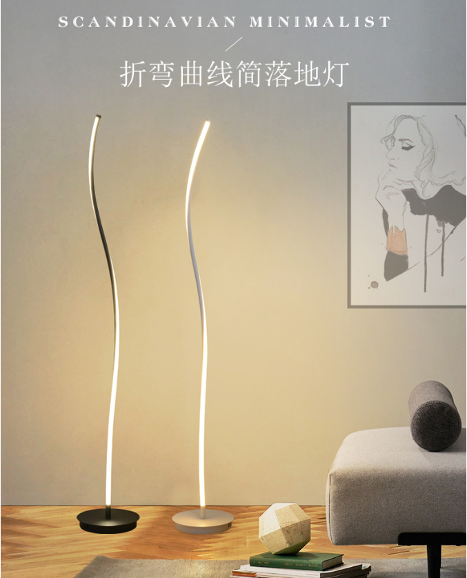 Nodic黑色白色简约现代简约金属曲线客厅LED立式落地灯