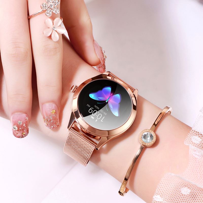 Kingwear Высококачественная Женская модная Роскошная водостойкая задняя панель из нержавеющей стали с функцией измерения кровяного давления и пульса