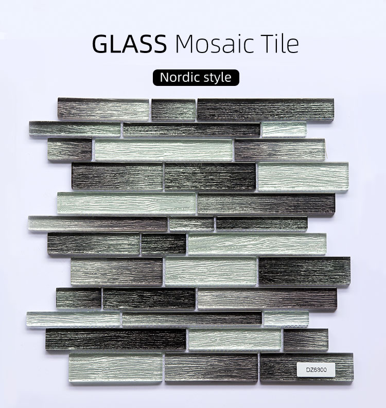 300X300mm House Decorative Strip Bathroom Black Wall Tiles Glass Mosaic