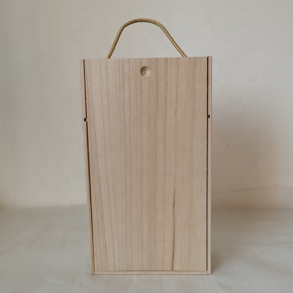 Деревянные винные коробки с раздвижной крышкой, оптовая продажа, деревянная подарочная упаковочная коробка для хранения, две бутылки с ручкой