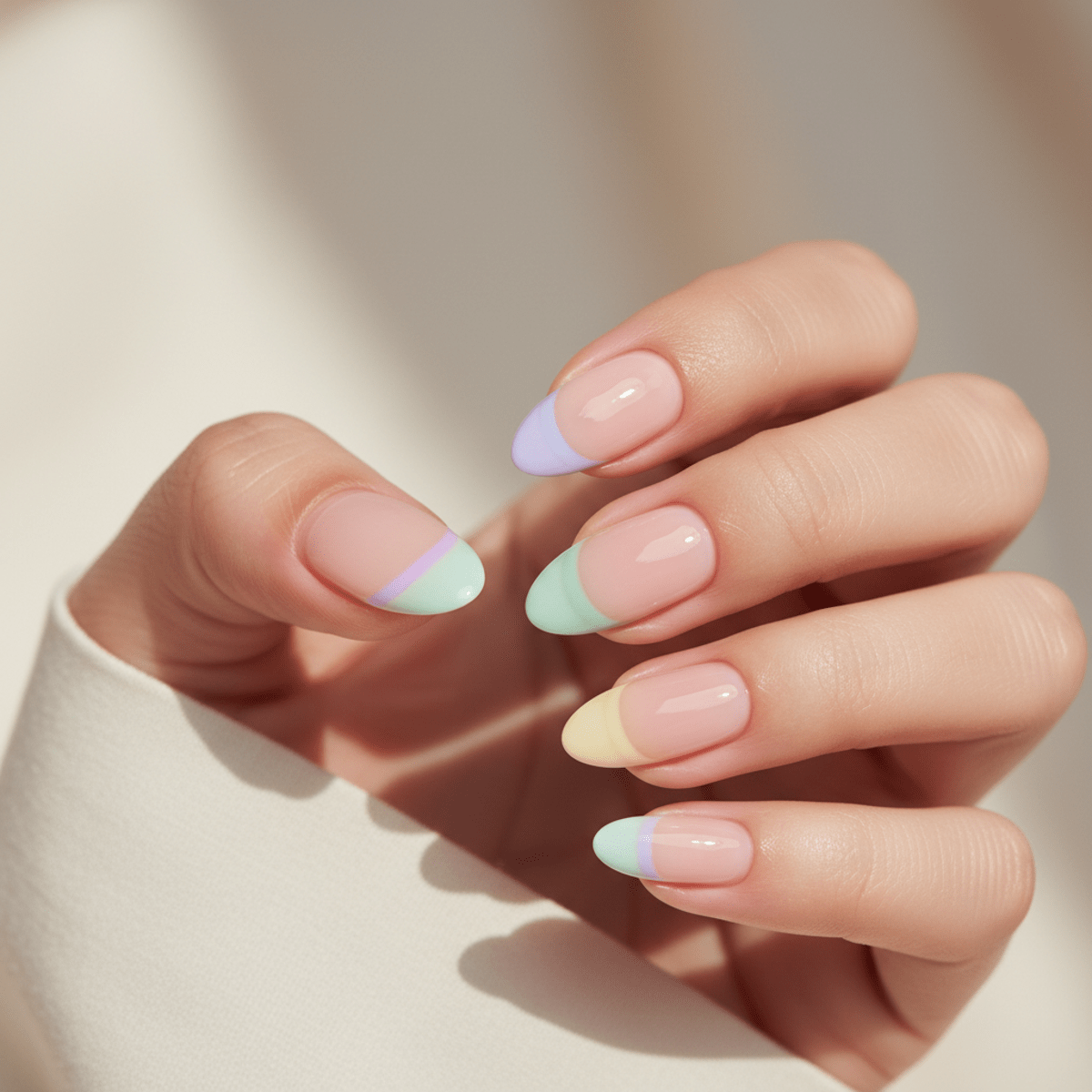 Elegant French nail designs with micro-thin pastel tips in soft, glossy colors.