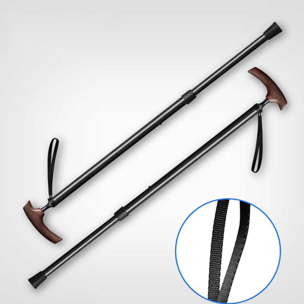 Carbon Fiber Walking Stick With Wood Handle Strong Toughness Adjustable Length walking stick For The Elderly Rubber Base