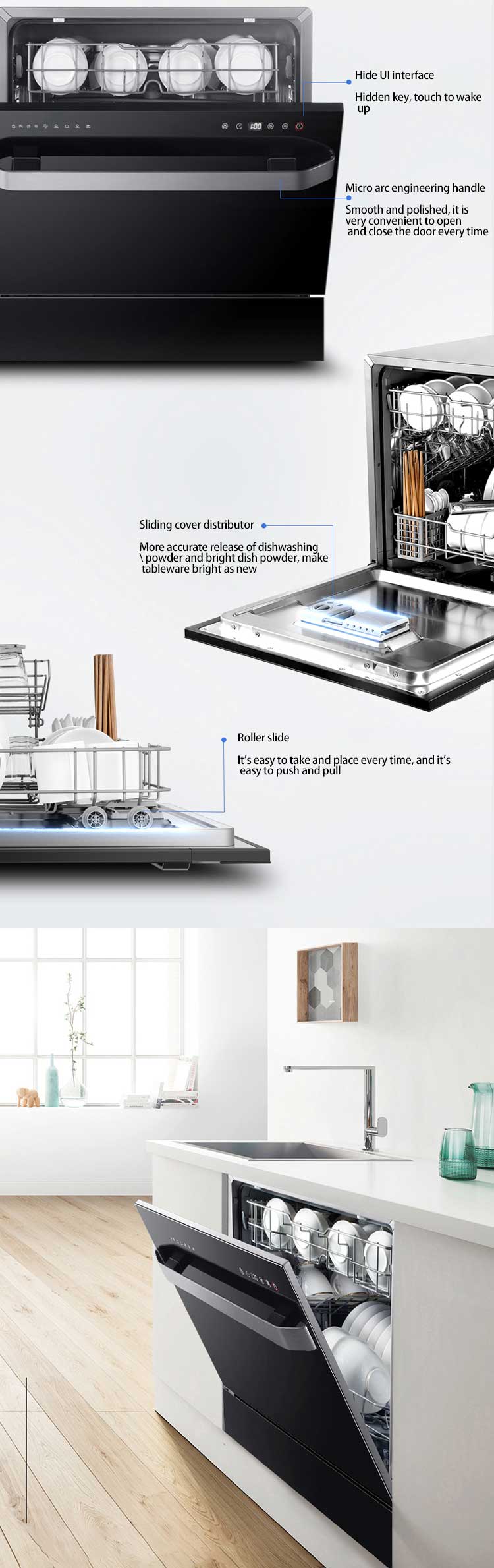 Sky mirror embedded household automatic intelligent dishwasher washing dishes 8 sets