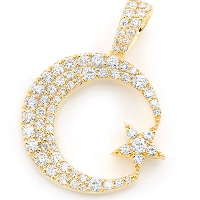 AAA GEMS Hip Hop Yellow Gold Micro Pave Diamond Crescent Moon & Star Charm Pendant