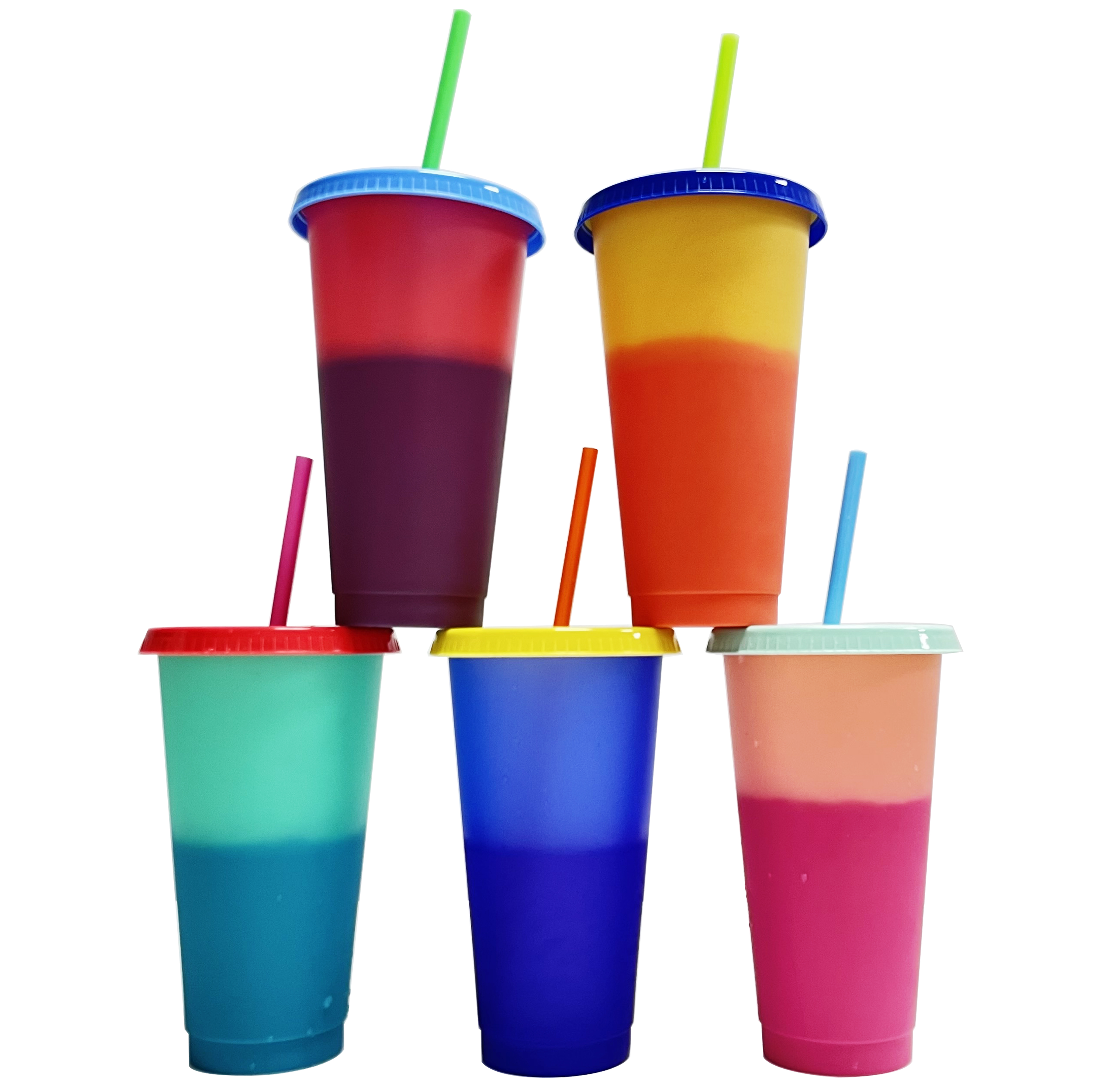 24 унции, 700 мл, оптовая продажа, перезаряжаемые стаканчики, холодные пластиковые Меняющие цвет стаканчики с крышками и соломинкой