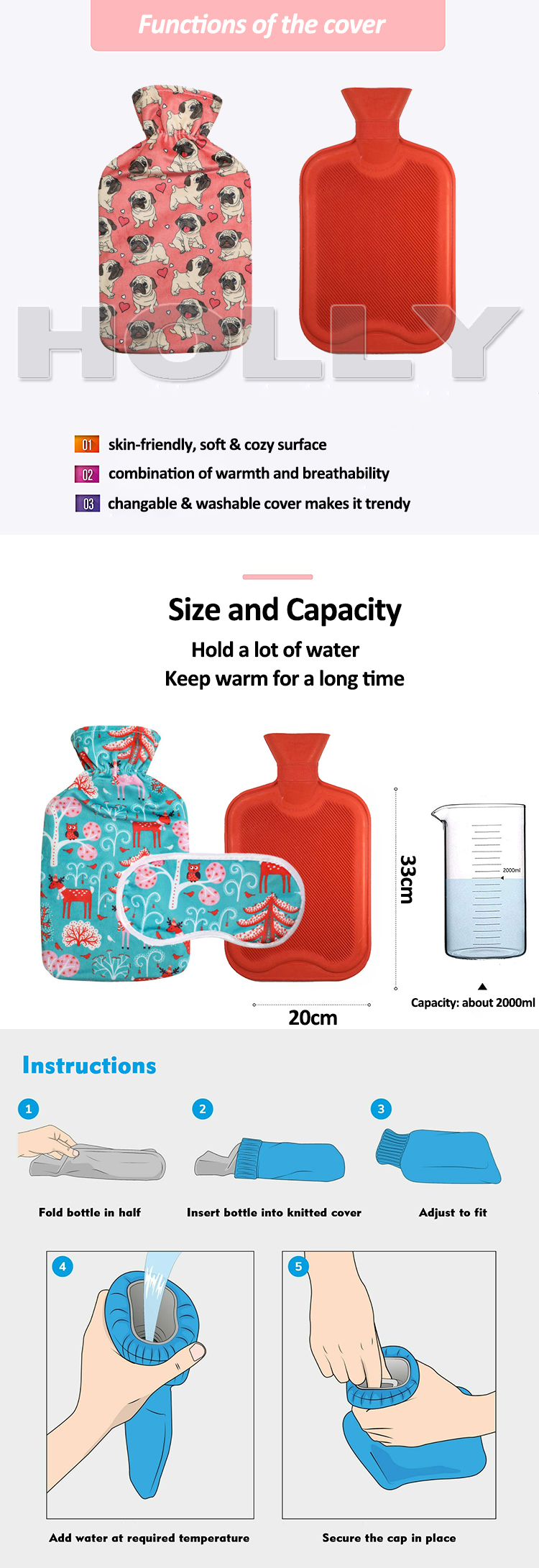 hot water bottle gift set soft sleep eye mask and 1 liter small rubber hot water bag fleece cover