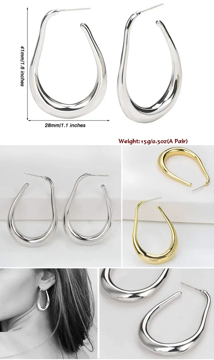 wholesale fashion jewelry safety pin dangle statement unique women 14k 18k gold plated stainless steel thick u shapes earrings