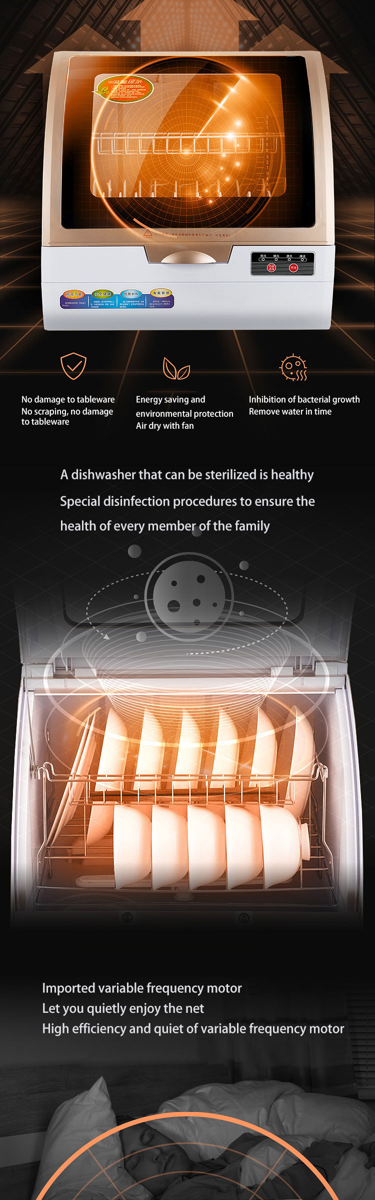 Household automatic desktop 6 sets of dishwashers, double drying, small dish washer home