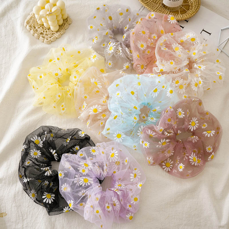 Резинки Ins Organza Scrunchies Новинка для девочек повседневная жизнь большая сетчатая повязка на голову с ромашками аксессуар для вечеринок для женщин как на фото Daliy Life