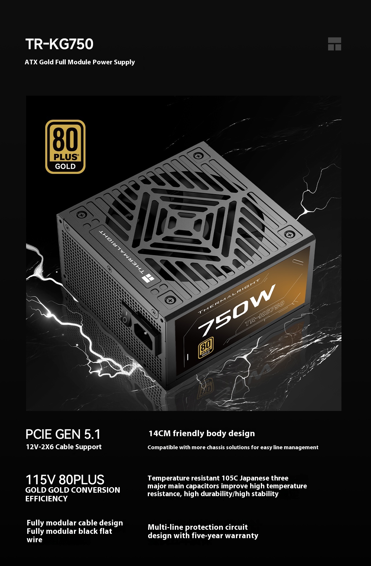 Thermalright TR-KG750 750W Gold ATX3.1 Power Supply for Desktops