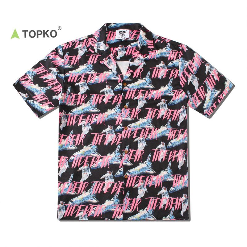 TOPKO Высокое качество OEM модный Пользовательский логотип гавайская рубашка мужская повседневная печать тенсель хлопок полиэстер пляжная одежда рубашки