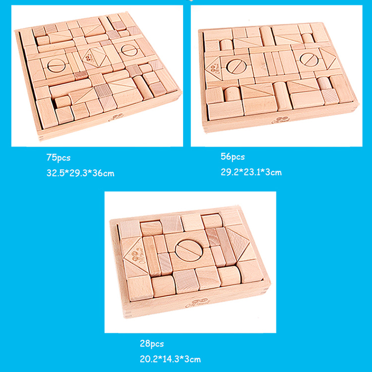 Wooden Construction Building Bricks Toys Shape Toys Self Assemble Geometric Hot Sale Kids Factory Directly Sale 75pcs Box 2 Set