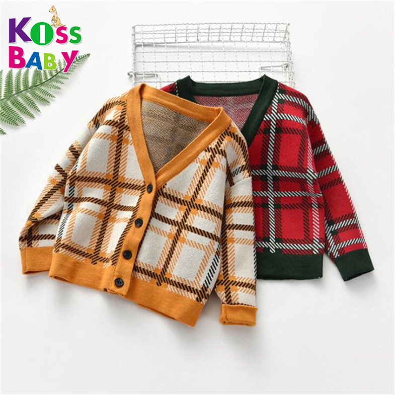 Модная детская зимняя одежда для девочек; Теплый вязаный свитер; Большой вязаный кардиган в клетку