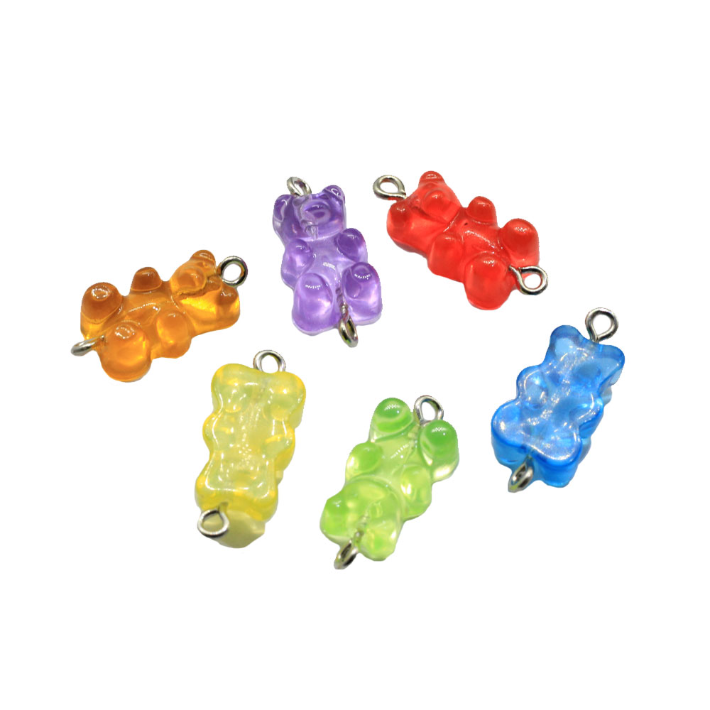 Atacado 100pcs Resina Doce Natator Cabochão Gummy Bear Encantos Para Colar Pingente Keychain