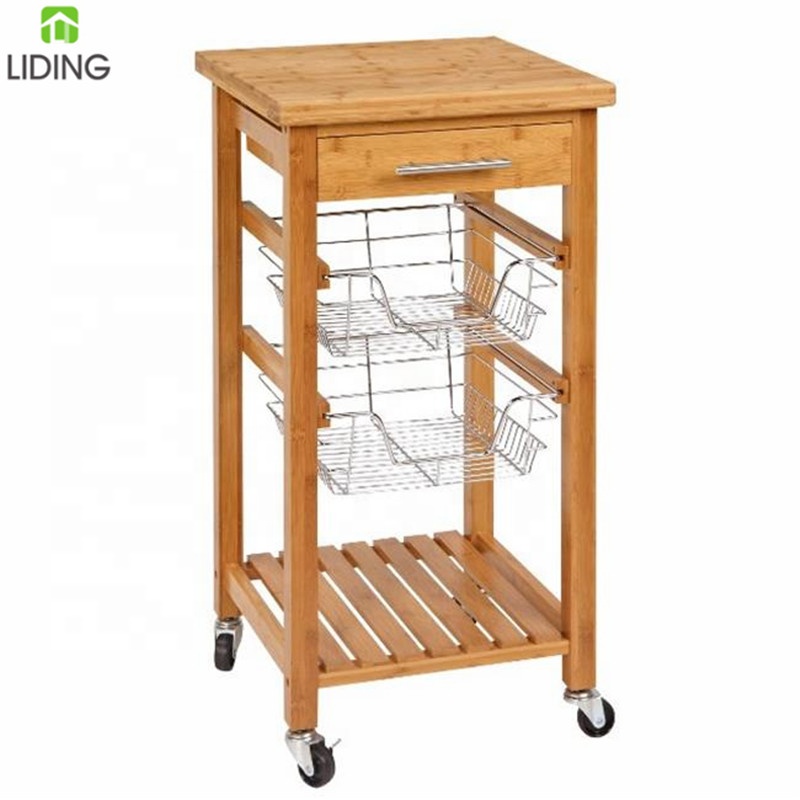 Бамбуковая Кухонная Тележка с хранилищем
