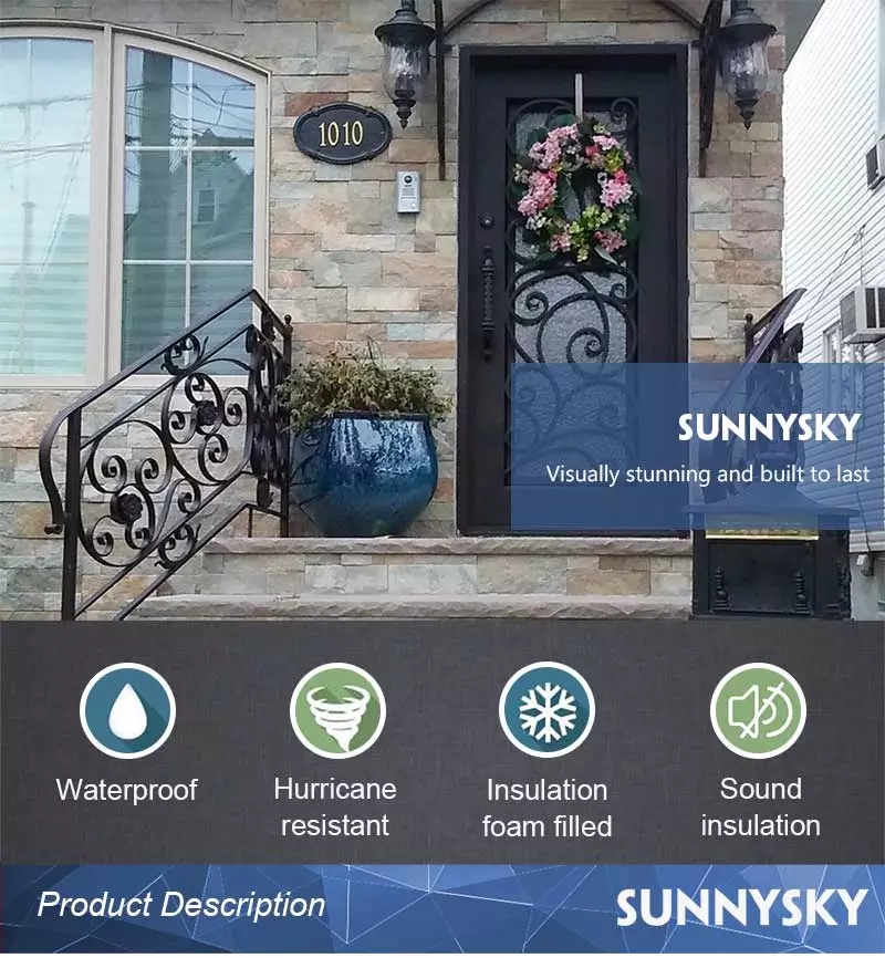 Competitive price wrought iron glass entry door design for home