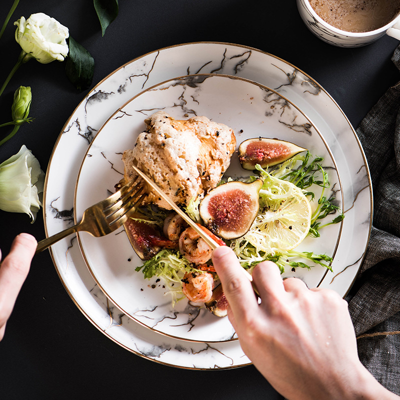 Marble Design Ceramic Dinner Plate Porcelain Dinnerware Set