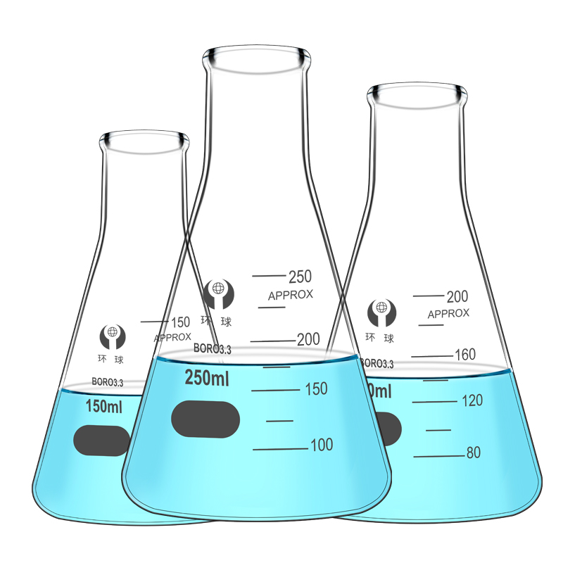 Прозрачная коническая лабораторная стеклянная колба с плоским дном на заказ