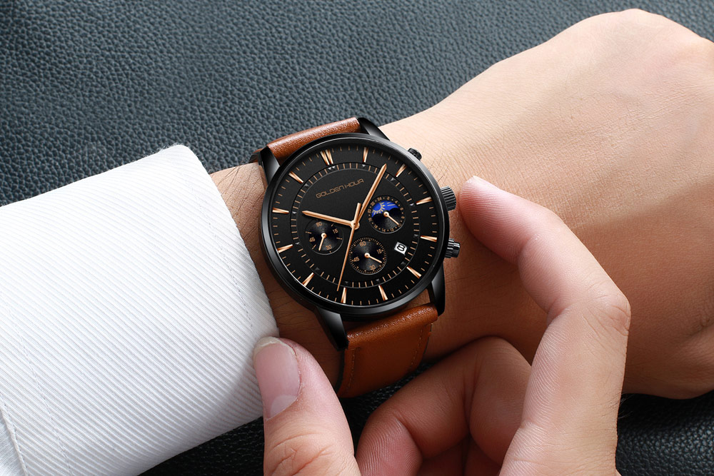 GOLDEN HOUR montres pour hommes marque de luxe décontracté montres à Quartz Hodinky heure mâle horloge Relogio Masculino