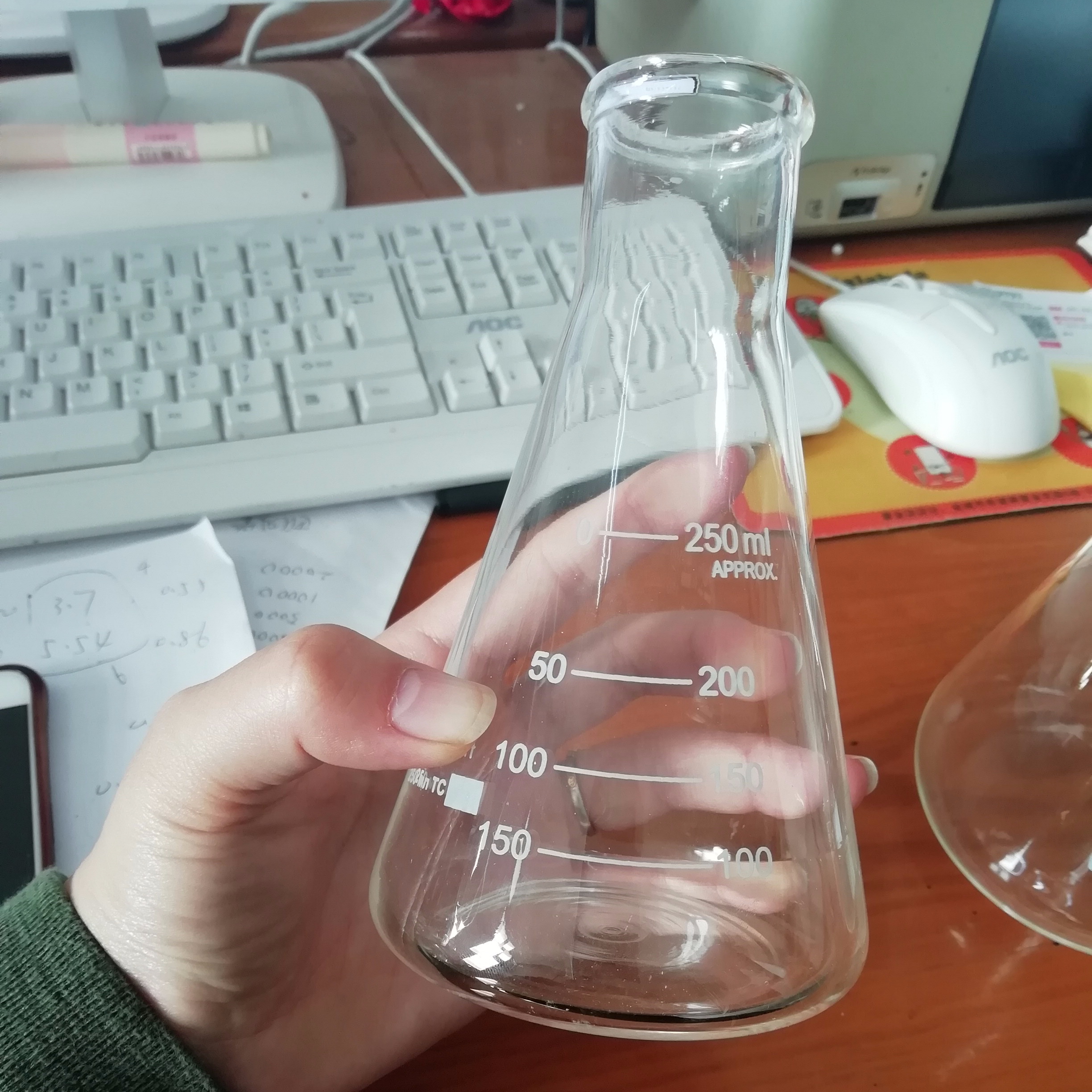 Боросиликатное стекло 250 мл запорная коническая объемная фляга для химической промышленности