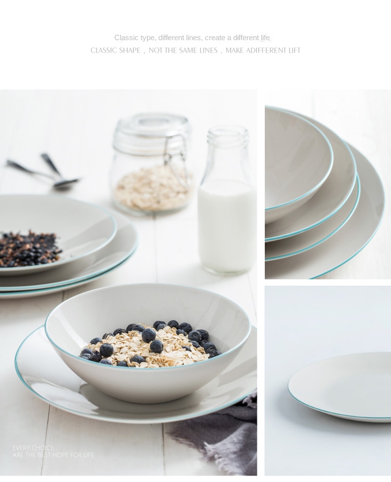 Luxury Porcelain Dinner Sets With Green Rim Ceramic Dinnerware  Sets For Party Bowl Deep Plate