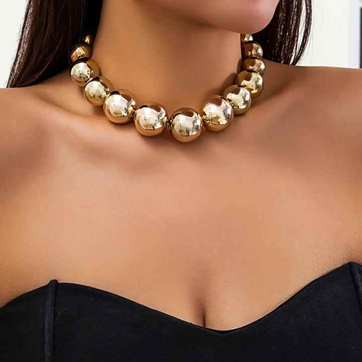 Exaggerated Acrylic CCB Big Ball Large Bead Chain Necklace for