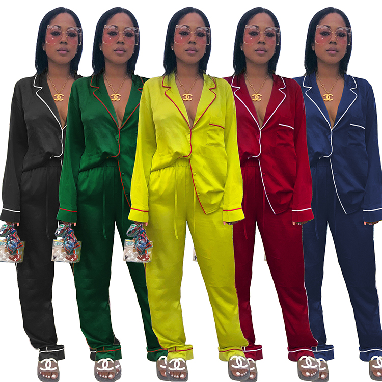 Летняя модная женская одежда для сна с v-образным вырезом и длинным рукавом, пижама из двух предметов